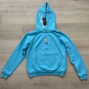 Polo Ralph Lauren Shrunken Fit Big Pony Aqua Blue Fleece Hoodie